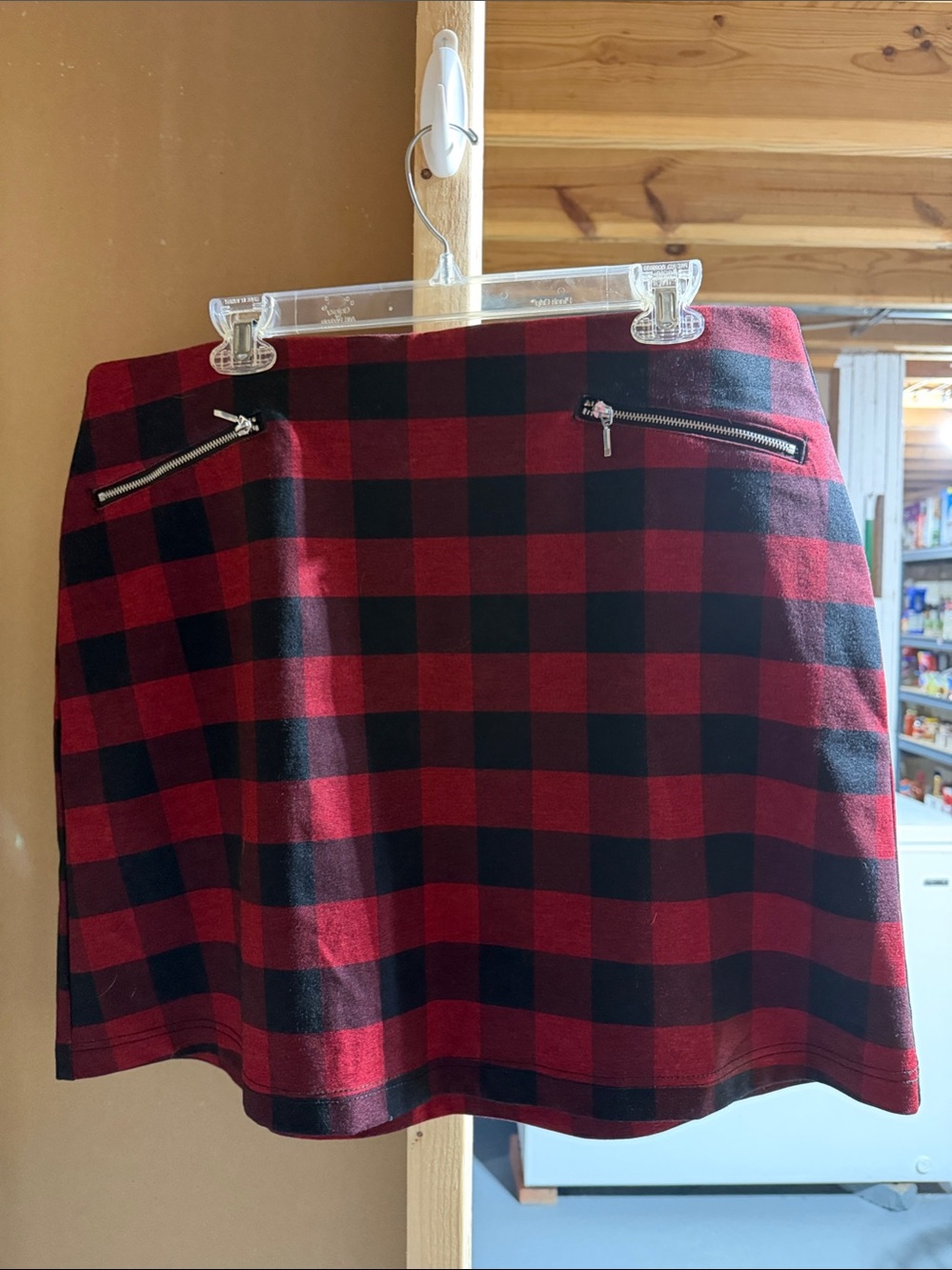 Maurices Red and Black Buffalo Plaid Mini Skirt with Front Zips